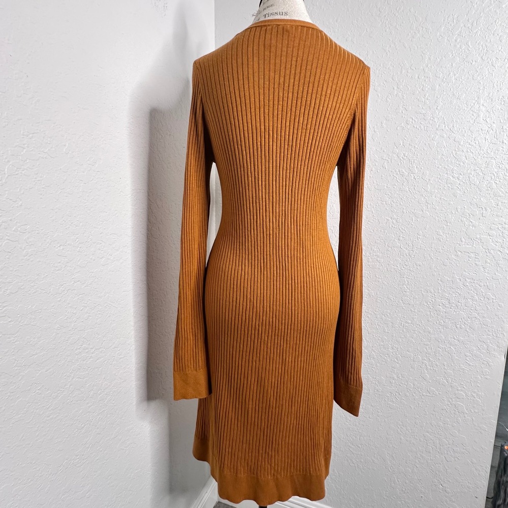 Meadow Rue Anthropologie Ribbed Knit Cardigan duster Ribbed Rust Brown - Picture 3 of 9